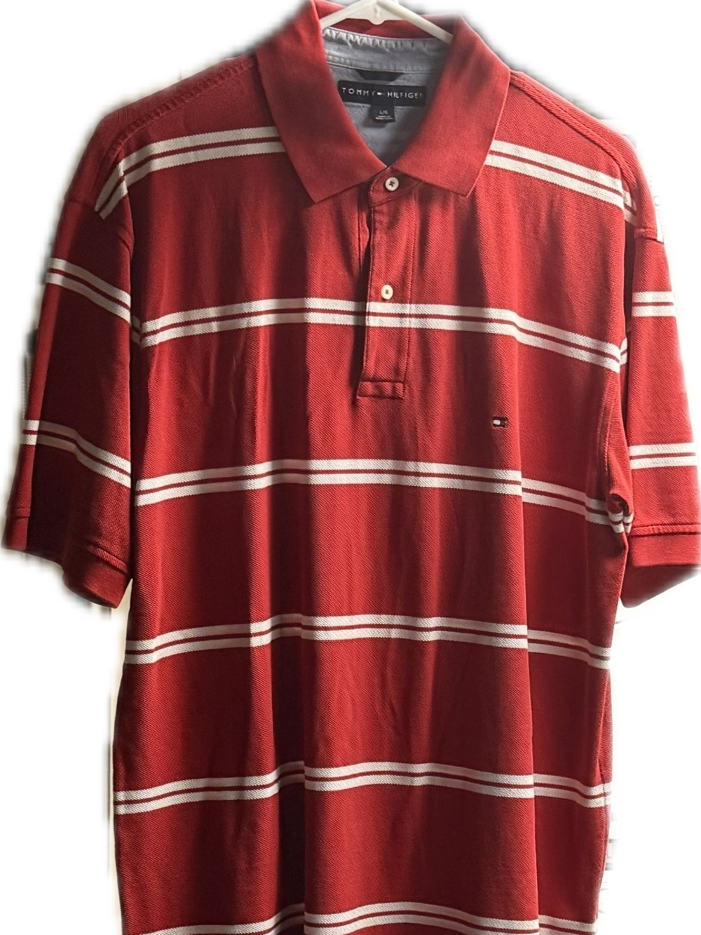 Tommy Hilfiger Red and White Striped Polo Shirt